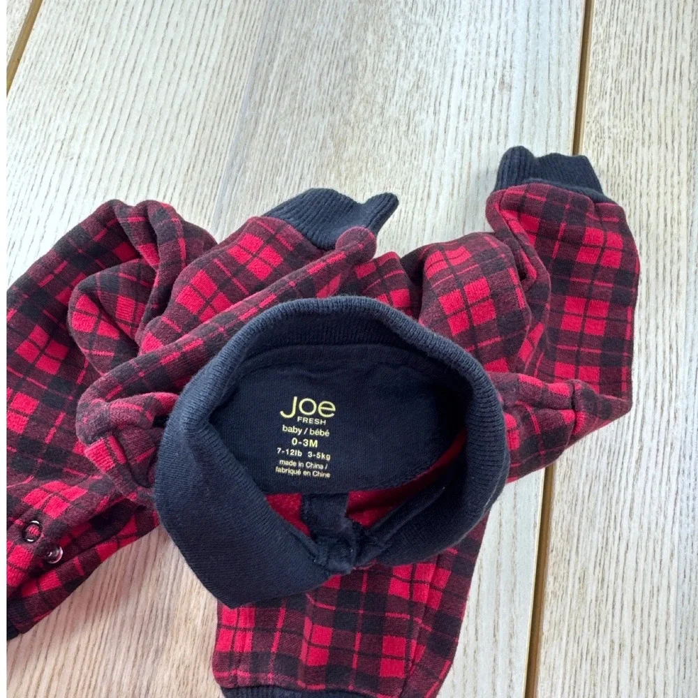 Joe Fresh Baby Red Black‎ Buffalo Plaid Christmas Tree Romper One Piece 0-3M